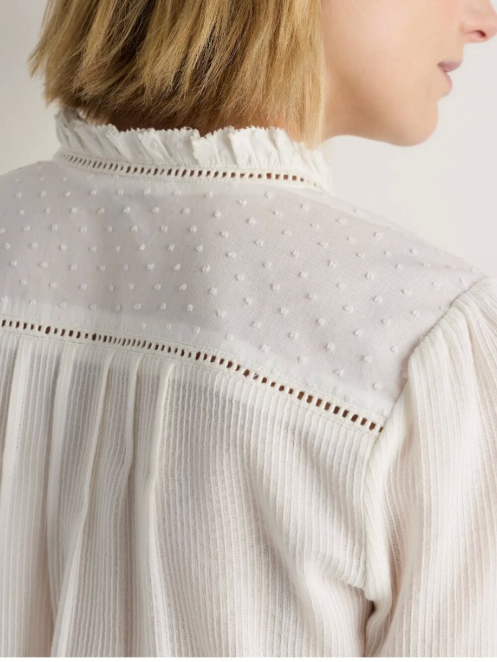 Organic Textured Cotton Peasant Blouse White Size XS - Picture 2 of 9